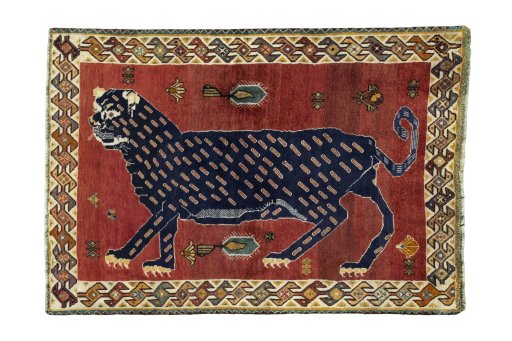 Full view of 2000s Persian Gabbeh rug from Iran / Persia, 165 × 115 cm in Red tones