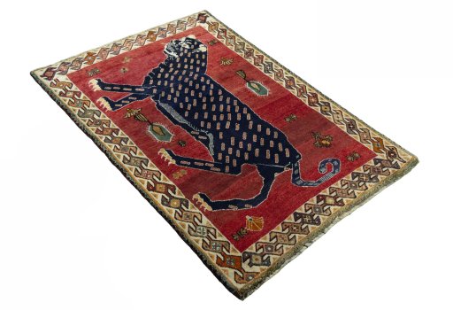 Close-up detail of 2000s Persian Gabbeh rug from Iran / Persia showing Wool weave