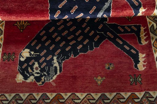 Full view of 2000s Persian Gabbeh rug from Iran / Persia, 165 × 115 cm in Red tones