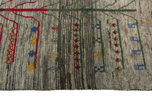 Close-up detail of 2000s Persian Gabbeh rug from Iran / Persia showing Wool weave