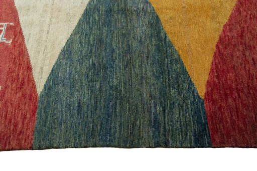 Close-up detail of 2000s Persian Gabbeh rug from Iran / Persia showing Wool weave