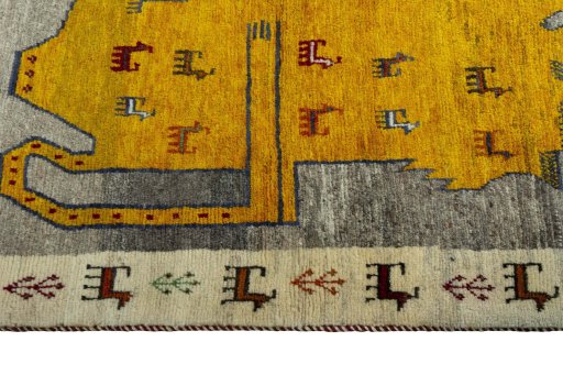 Close-up detail of 2000s Persian Gabbeh rug from Iran / Persia showing Wool weave
