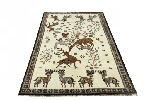 Surface texture of 2000s Persian Gabbeh rug with natural Wool and intricate pattern