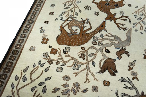 Backside of handmade 2000s Persian Gabbeh rug showing knot structure and weave density