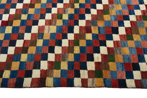 Close-up detail of New Persian Gabbeh rug from Iran / Persia showing Wool weave