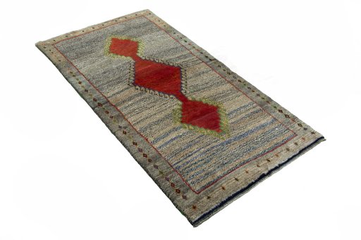 Close-up detail of 2000s Persian Gabbeh rug from Iran / Persia showing Wool weave