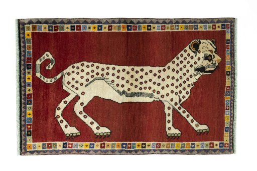 Full view of 2000s Persian Gabbeh rug from Iran / Persia, 160 × 102 cm in Red tones