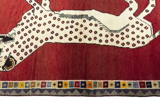 Close-up detail of 2000s Persian Gabbeh rug from Iran / Persia showing Wool weave