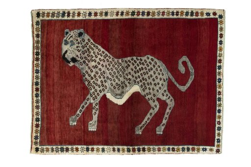 Full view of 2000s Persian Gabbeh rug from Iran / Persia, 180 × 140 cm in Red tones
