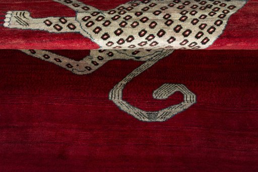 Close-up detail of 2000s Persian Gabbeh rug from Iran / Persia showing Wool weave