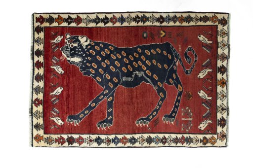Full view of 2000s Persian Gabbeh rug from Iran / Persia, 163 × 115 cm in Red tones
