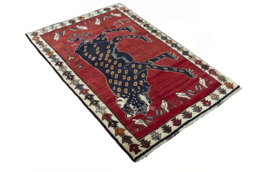 Close-up detail of 2000s Persian Gabbeh rug from Iran / Persia showing Wool weave