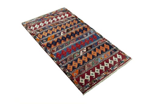 Close-up detail of 2000s Persian Gabbeh rug from Iran / Persia showing Wool weave