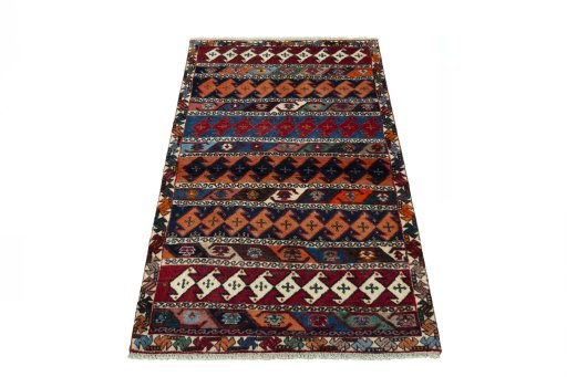 Surface texture of 2000s Persian Gabbeh rug with natural Wool and intricate pattern
