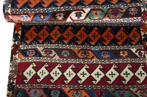 Full view of 2000s Persian Gabbeh rug from Iran / Persia, 153 × 85 cm in Multi Color tones