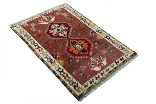 Close-up detail of 2000s Persian Gabbeh rug from Iran / Persia showing Wool weave