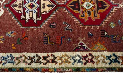 Close-up detail of 2000s Persian Gabbeh rug from Iran / Persia showing Wool weave
