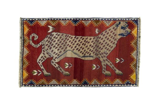 Full view of 2000s Persian Gabbeh rug from Iran / Persia, 164 × 100 cm in Red tones