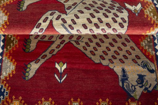 Full view of 2000s Persian Gabbeh rug from Iran / Persia, 164 × 100 cm in Red tones