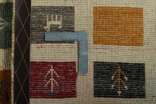 Close-up detail of 2000s Persian Gabbeh rug from Iran / Persia showing Wool weave