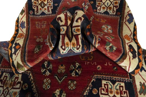 Close-up detail of 2000s Persian Gabbeh rug from Iran / Persia showing Wool weave
