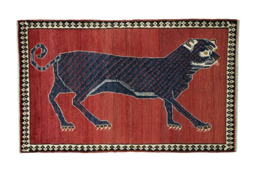 Full view of 2000s Persian Gabbeh rug from Iran / Persia, 174 × 107 cm in Red tones