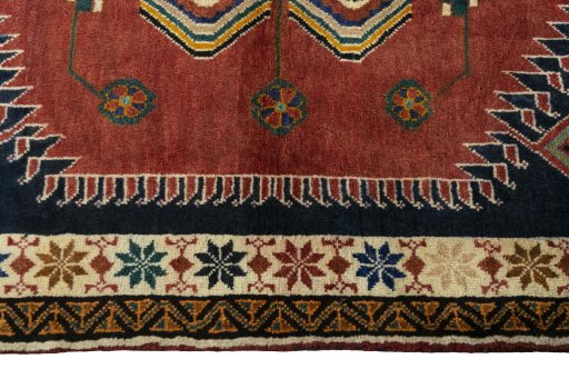 Close-up detail of 2000s Persian Gabbeh rug from Iran / Persia showing Wool weave