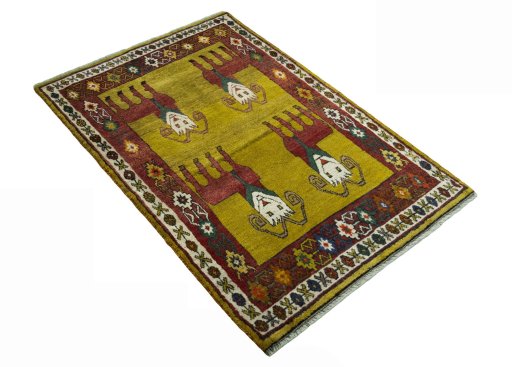 Close-up detail of 2000s Persian Gabbeh rug from Iran / Persia showing Wool weave