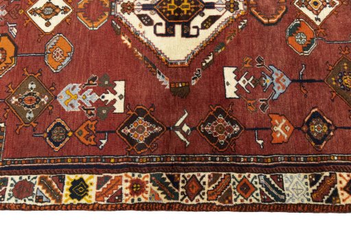 Full view of 2000s Persian Gabbeh rug from Iran / Persia, 183 × 111 cm in Red tones