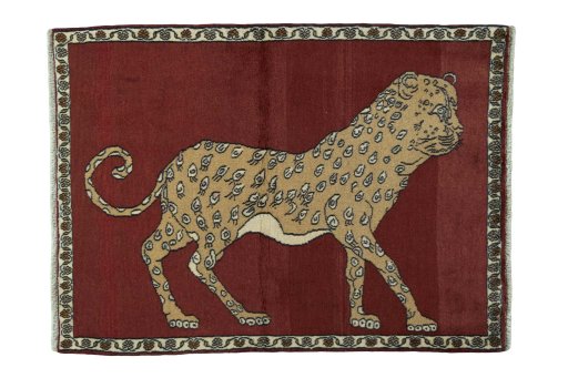 Full view of 2000s Persian Gabbeh rug from Iran / Persia, 142 × 104 cm in Red tones