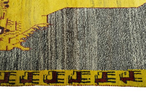 Close-up detail of 2000s Persian Gabbeh rug from Iran / Persia showing Wool weave