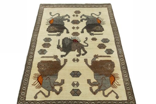 Surface texture of 2000s Persian Gabbeh rug with natural Wool and intricate pattern