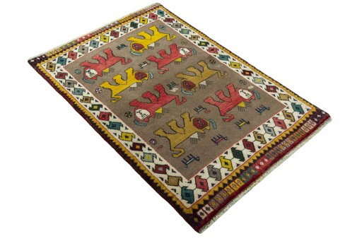 Close-up detail of 2000s Persian Gabbeh rug from Iran / Persia showing Wool weave