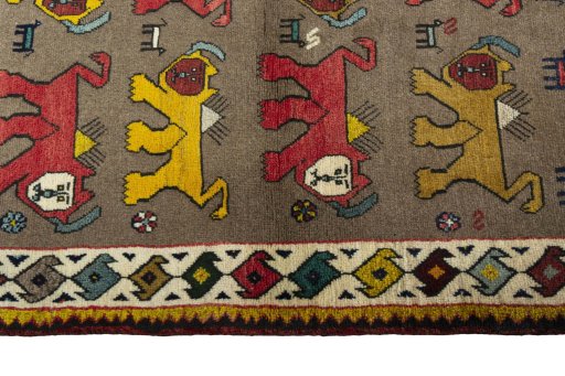 Close-up detail of 2000s Persian Gabbeh rug from Iran / Persia showing Wool weave