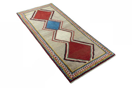 Close-up detail of 2000s Persian Gabbeh rug from Iran / Persia showing Wool weave