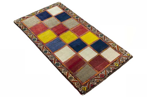 Close-up detail of 2000s Persian Gabbeh rug from Iran / Persia showing Wool weave