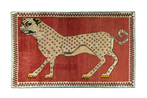 Full view of 2000s Persian Gabbeh rug from Iran / Persia, 156 × 97 cm in Red tones