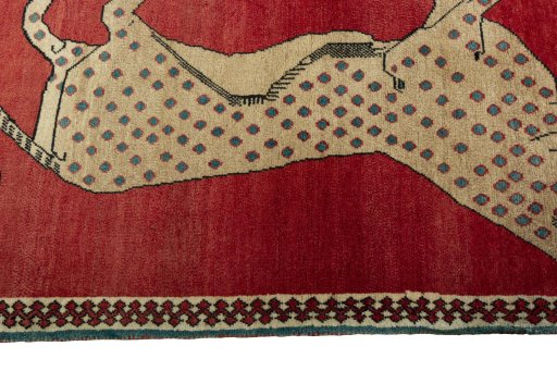 Close-up detail of 2000s Persian Gabbeh rug from Iran / Persia showing Wool weave