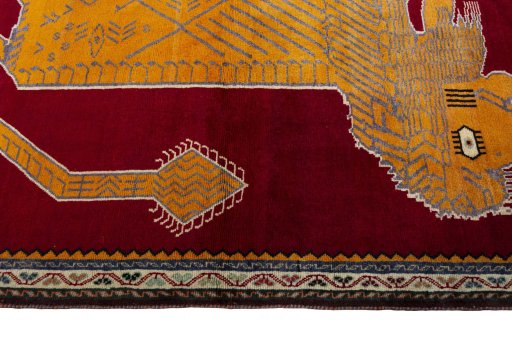 Close-up detail of 2000s Persian Gabbeh rug from Iran / Persia showing Wool weave