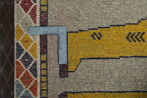 Close-up detail of 2000s Persian Gabbeh rug from Iran / Persia showing Wool weave