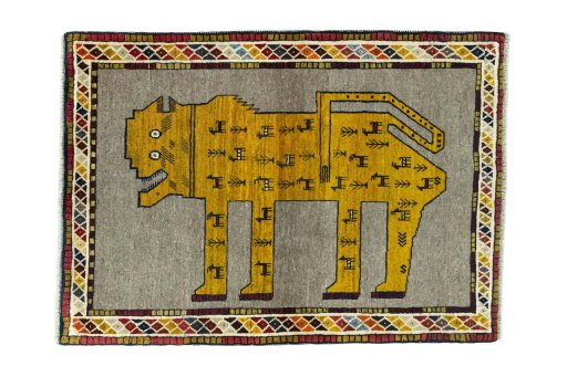 Full view of 2000s Persian Gabbeh rug from Iran / Persia, 155 × 113 cm in Gray tones