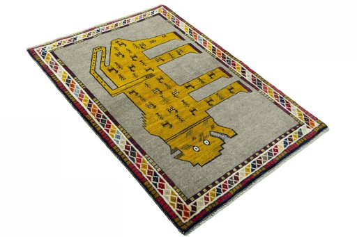 Close-up detail of 2000s Persian Gabbeh rug from Iran / Persia showing Wool weave