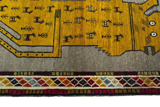 Close-up detail of 2000s Persian Gabbeh rug from Iran / Persia showing Wool weave