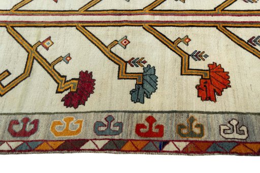 Close-up detail of 2000s Persian Gabbeh rug from Iran / Persia showing Wool weave