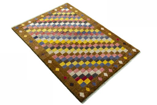 Close-up detail of 2000s Persian Gabbeh rug from Iran / Persia showing Wool weave