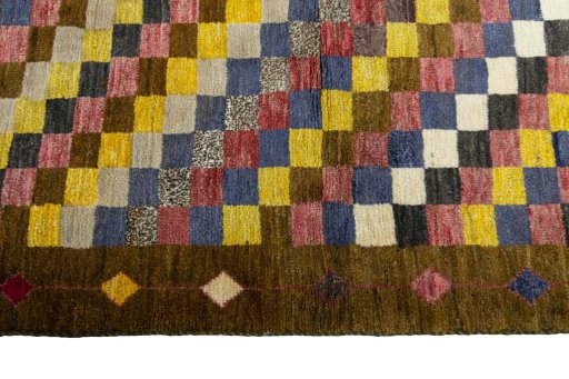 Close-up detail of 2000s Persian Gabbeh rug from Iran / Persia showing Wool weave