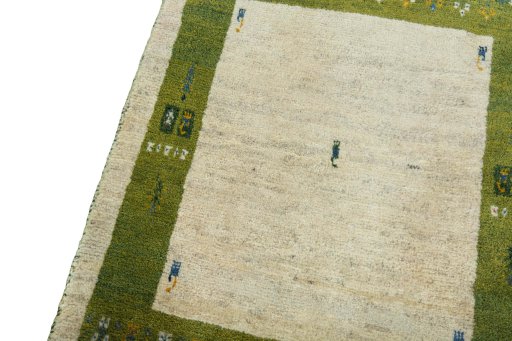 Backside of handmade New Persian Gabbeh rug showing knot structure and weave density