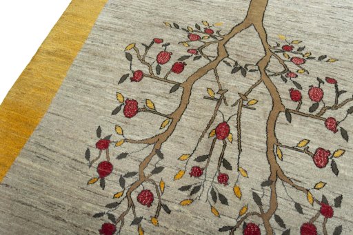 Backside of handmade New Persian Gabbeh rug showing knot structure and weave density