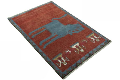 Close-up detail of 2000s Persian Gabbeh rug from Iran / Persia showing Wool weave