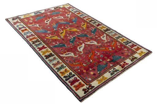 Close-up detail of 2000s Persian Gabbeh rug from Iran / Persia showing Wool weave